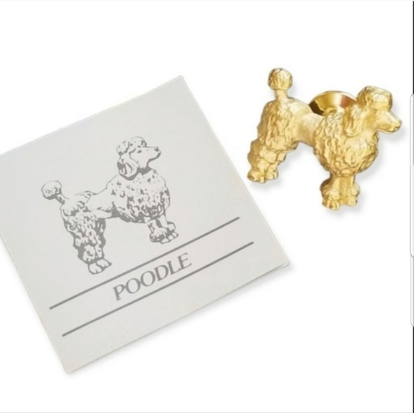 AVON 1984 "MY FAVORITE PET PIN" GOLDTONE POODLE PIN & ILLUSTRATION CARD - Picture 1 of 6